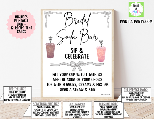 SODA BAR - Printable Bridal "Dirty" Soda Bar Kit - Sign & Recipe Tent Cards (12 recipes!) for wedding events