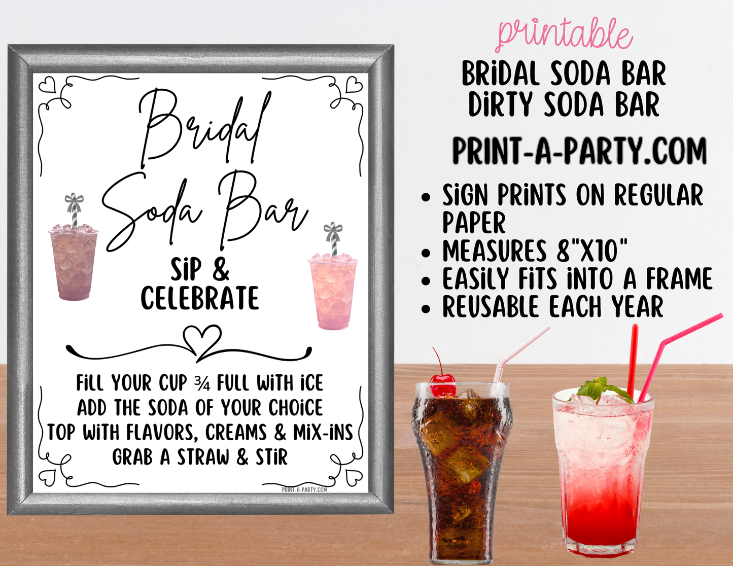 SODA BAR - Printable Bridal "Dirty" Soda Bar Kit - Sign & Recipe Tent Cards (12 recipes!) for wedding events