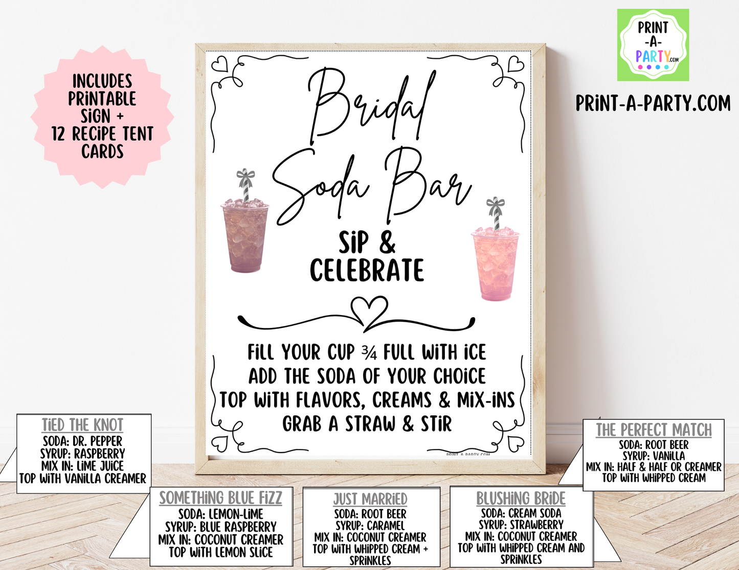 SODA BAR - Printable Bridal "Dirty" Soda Bar Kit - Sign & Recipe Tent Cards (12 recipes!) for wedding events
