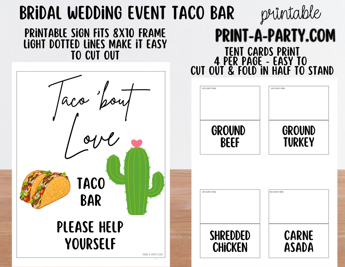 Wedding Event Taco Bar - Taco ’Bout Love Printable Sign | Bridal Shower Taco Bar Sign | Wedding Food Bar Decor | Instant Download