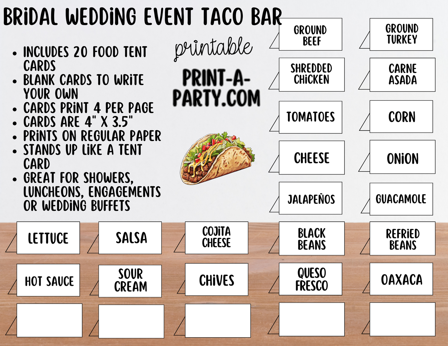 Wedding Event Taco Bar - Taco ’Bout Love Printable Sign | Bridal Shower Taco Bar Sign | Wedding Food Bar Decor | Instant Download