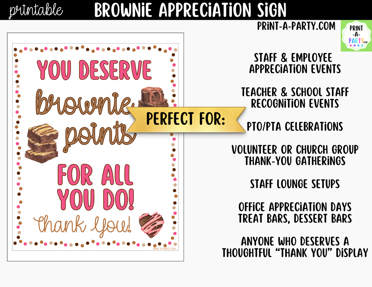 Printable Brownie Bar Appreciation Sign 8x10