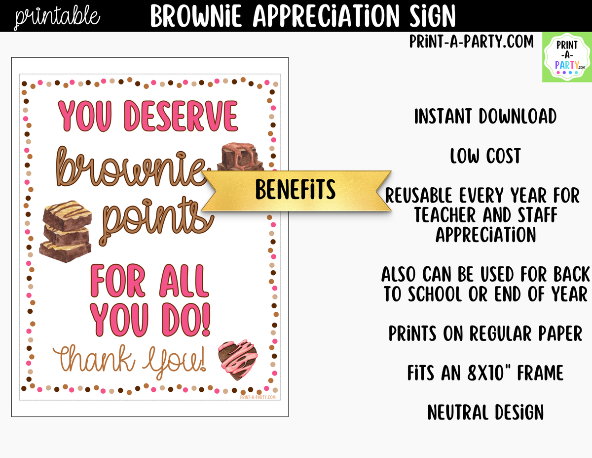Printable Brownie Bar Appreciation Sign 8x10