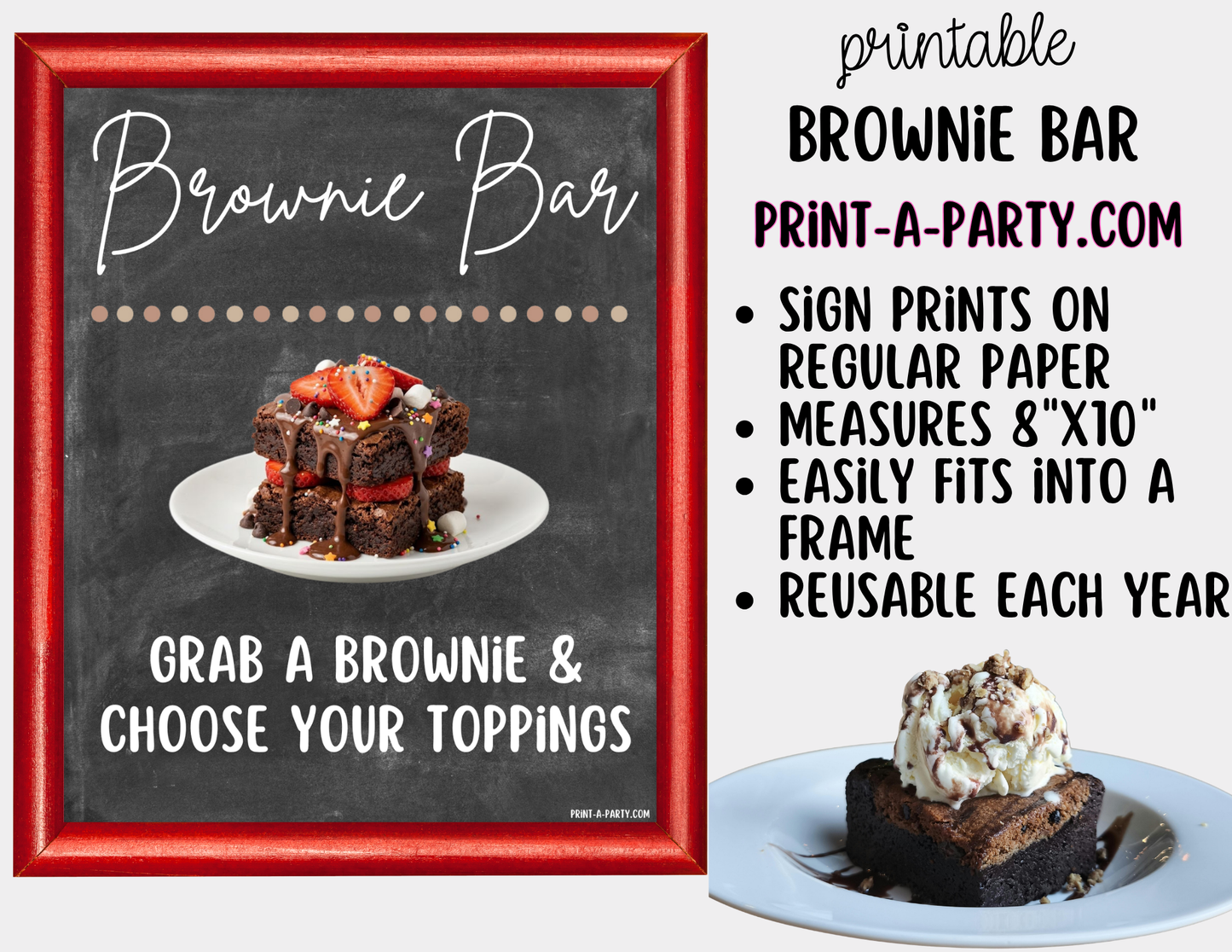 Brownie Bar Printable Sign (8x10) & Topping Tent Cards – Perfect for Parties, Showers and Events
