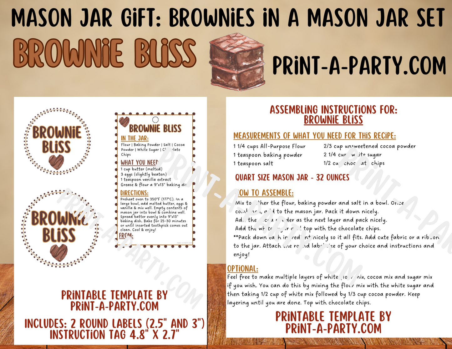 MASON JAR GIFT: Brownies in a Mason Jar | Brownies in a jar Gift | Mason Jar Gift Kit | Mason Jar Gift Idea | Brownie Gift Idea