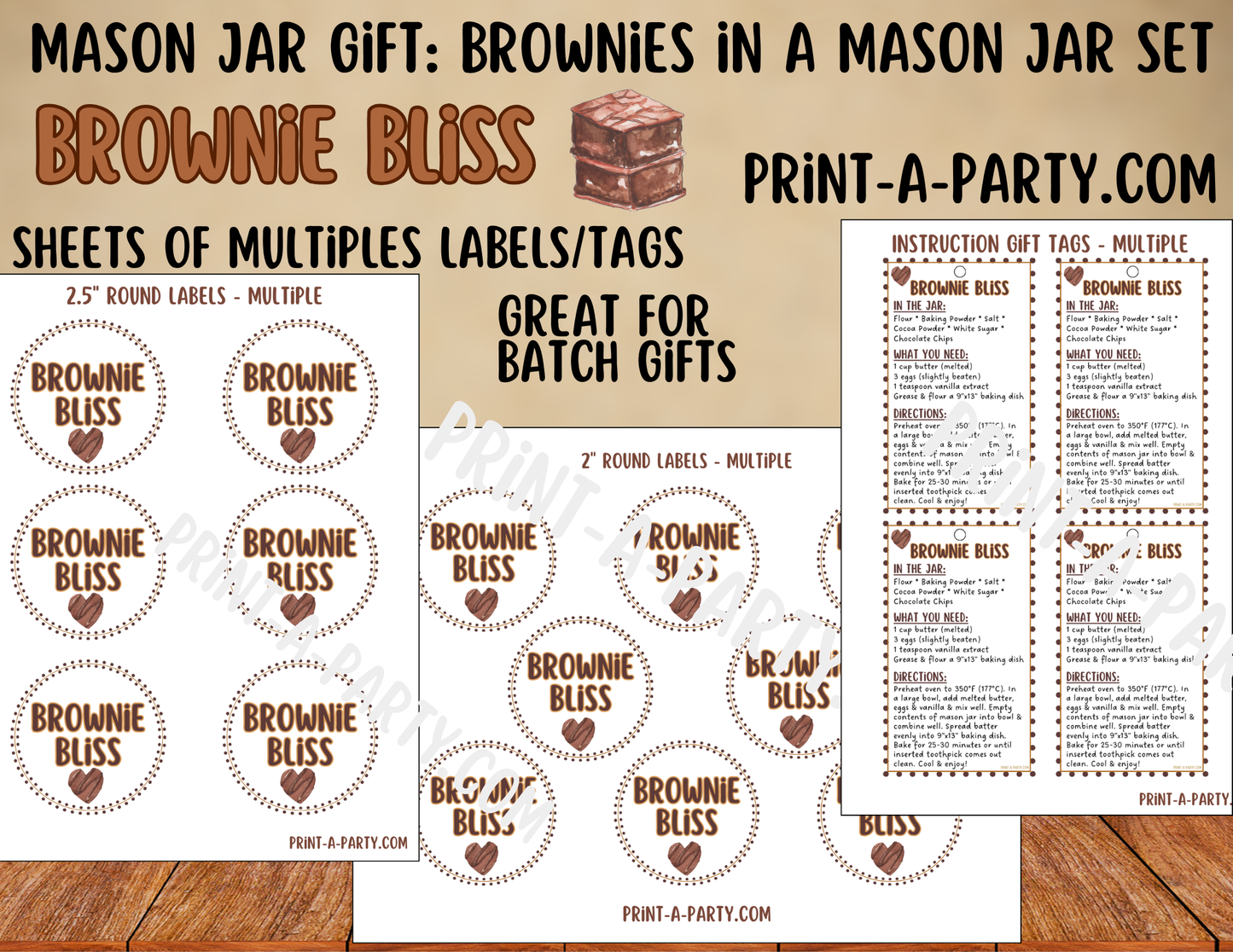 MASON JAR GIFT: Brownies in a Mason Jar Printable Kit - DIY Gift Idea for Teachers, Neighbors, Coworkers, Friends
