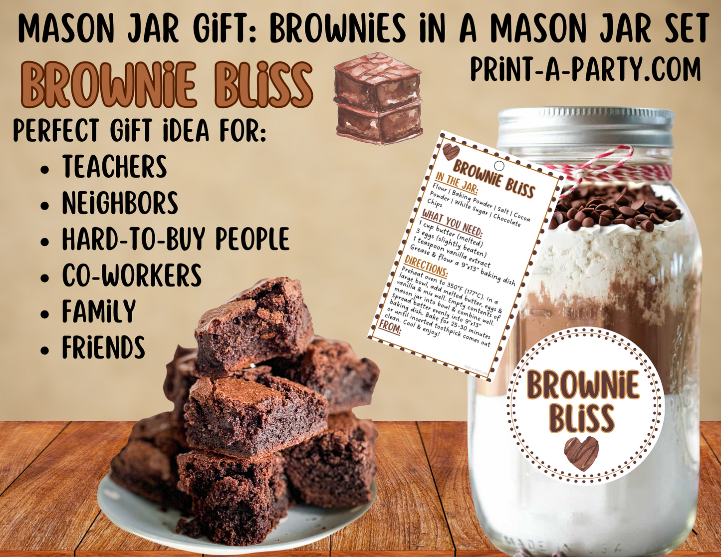 MASON JAR GIFT: Brownies in a Mason Jar | Brownies in a jar Gift | Mason Jar Gift Kit | Mason Jar Gift Idea | Brownie Gift Idea