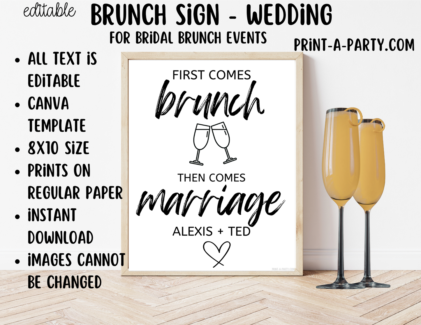 Editable Brunch Sign (8x10) - Printable Canva Template