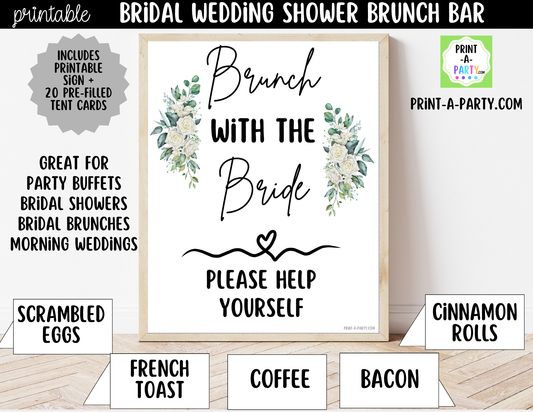 Bridal Brunch Bar Printable Sign & Tent Cards – Wedding Shower Brunch Buffet Decor, Instant Download