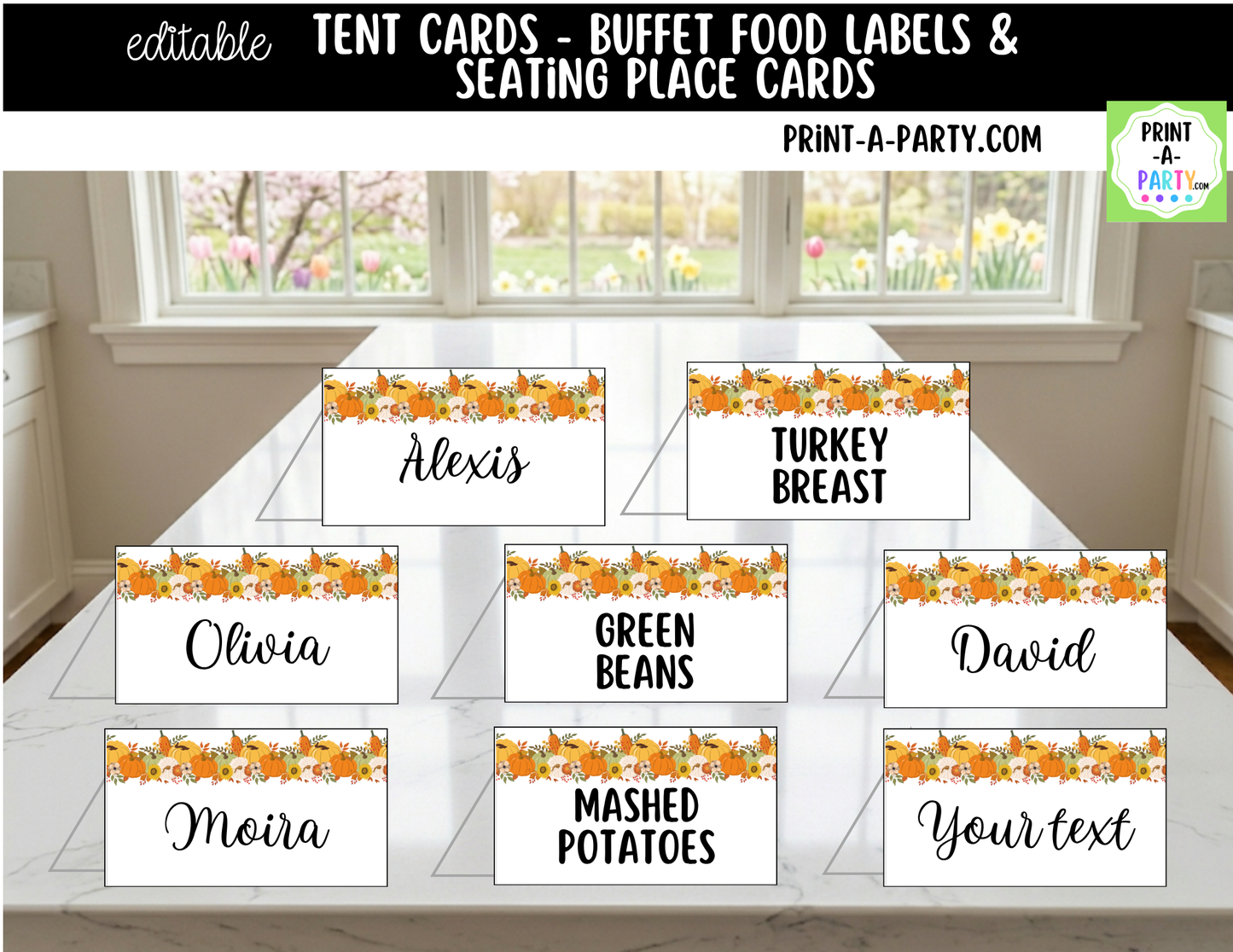 Editable Fall Buffet Labels & Place Cards for Thanksgiving or Fall Events