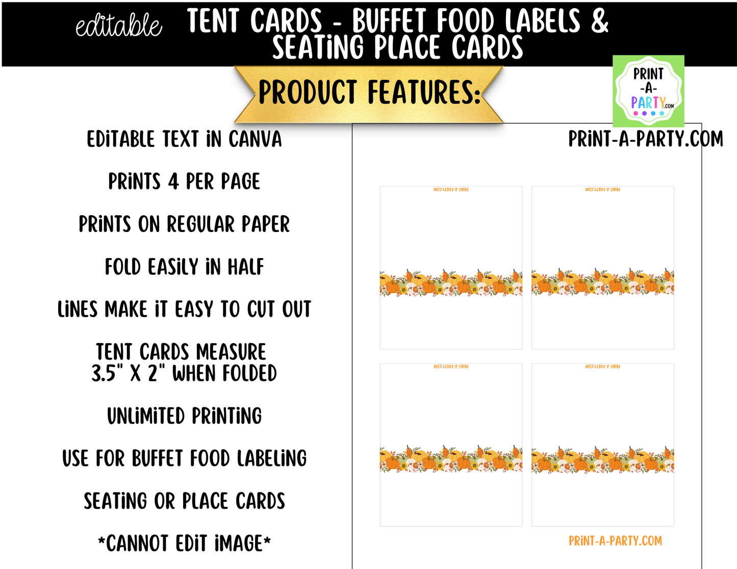 Editable Fall Buffet Labels & Place Cards for Thanksgiving or Fall Events