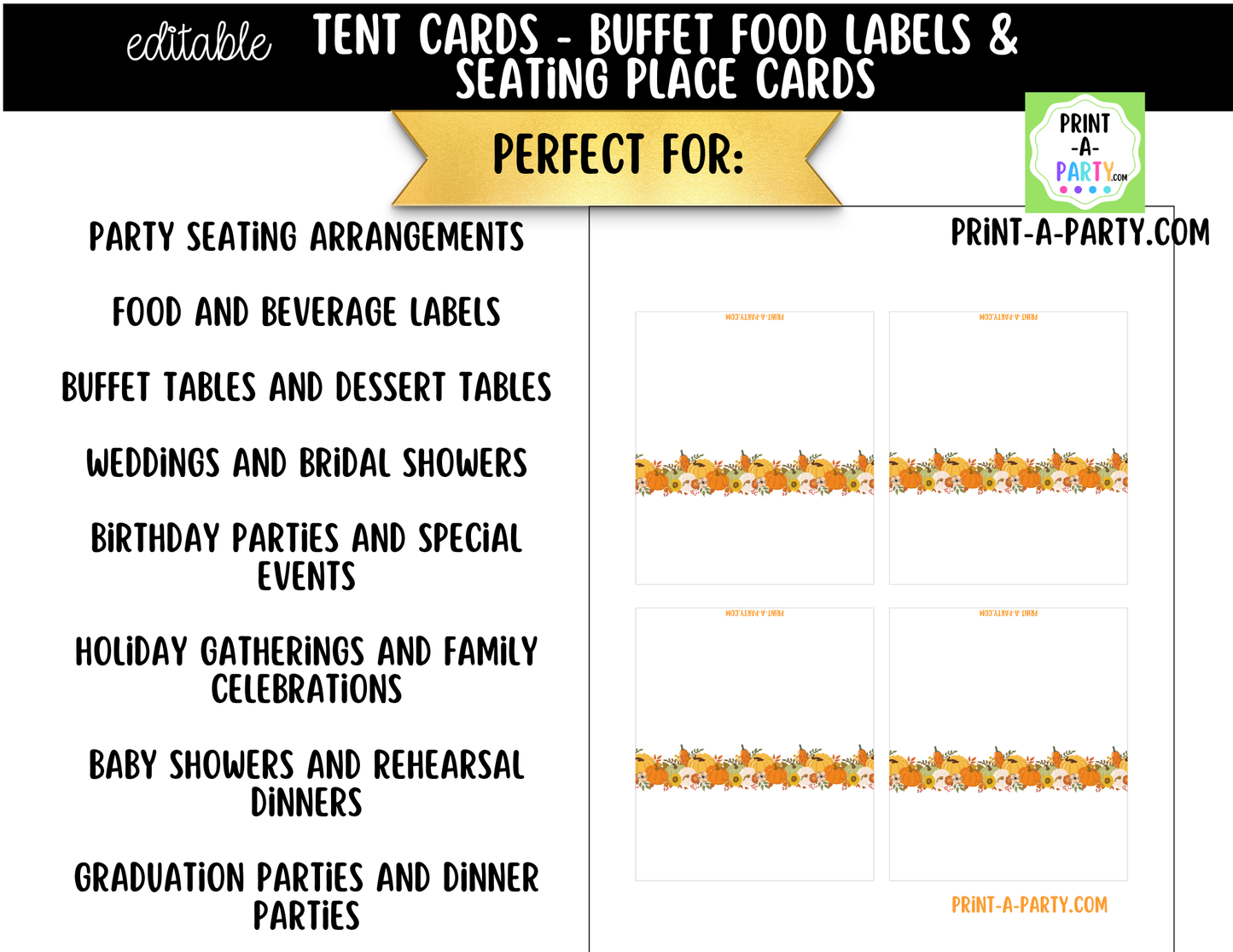 Editable Fall Buffet Labels & Place Cards for Thanksgiving or Fall Events