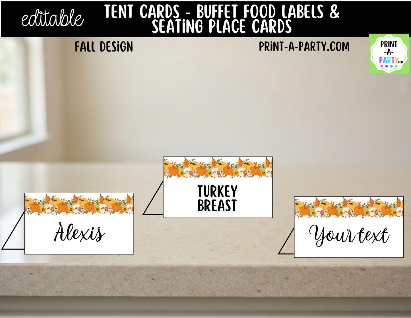 Editable Fall Buffet Labels & Place Cards for Thanksgiving or Fall Events
