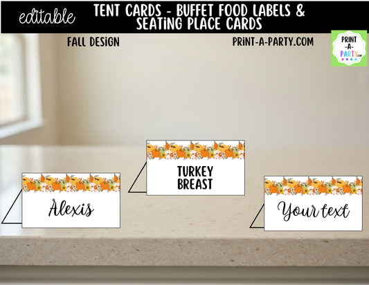 Editable Fall Buffet Labels & Place Cards for Thanksgiving or Fall Events