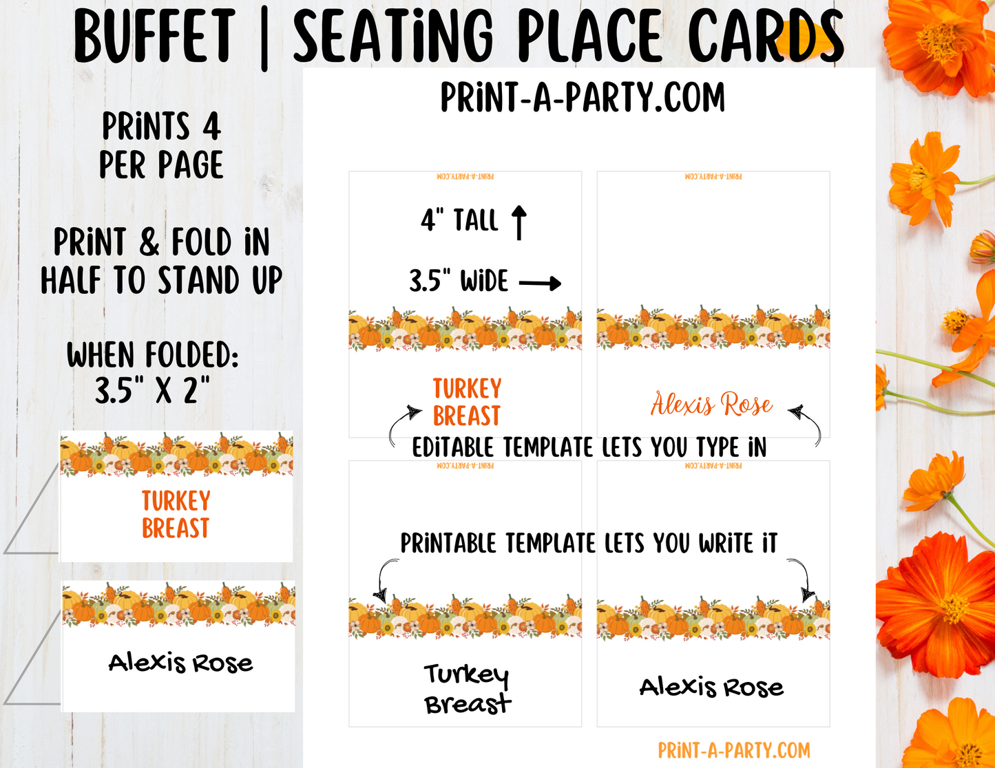 DIY Printable or Editable Buffet Food Label Cards or Seating Place Cards | Fall Thanksgiving Theme 2 | Place Card Signs | Buffet Labels | Food Labels | Party Labels | Thanksgiving Hosting Idea