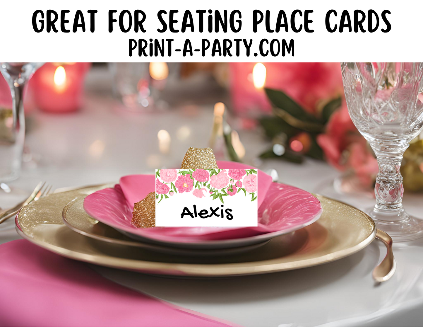 DIY Printable or Editable Buffet Food Label Cards or Seating Place Cards | PINK FLORALS | Place Card Signs | Buffet Labels