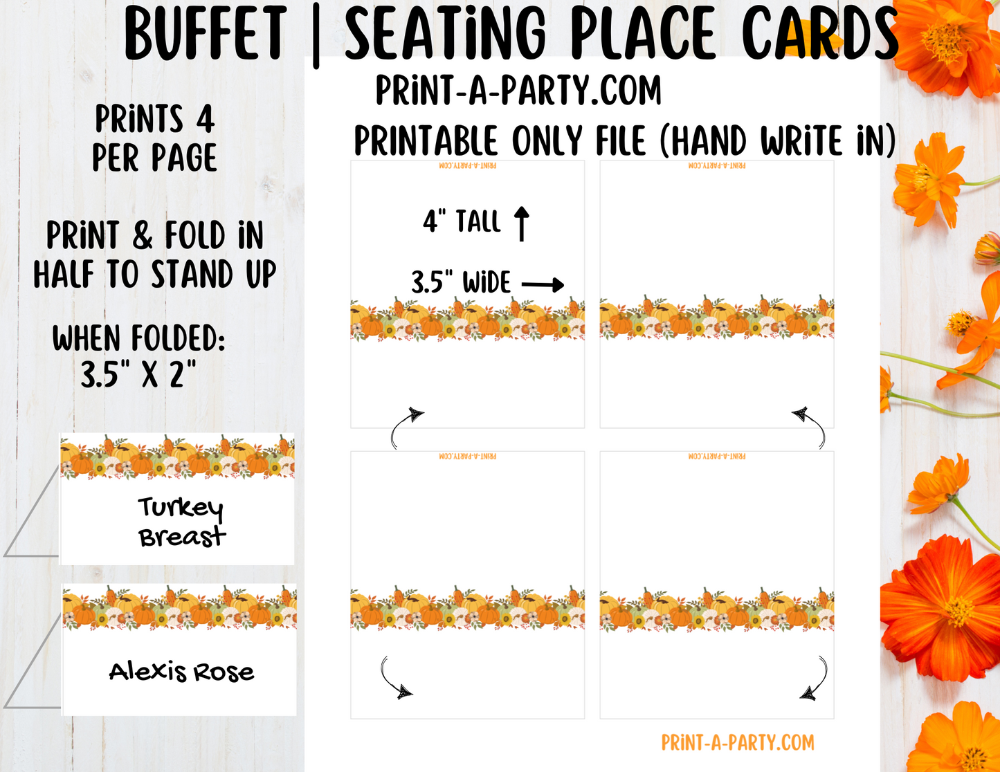 DIY Printable or Editable Buffet Food Label Cards or Seating Place Cards | Fall Thanksgiving Theme 2 | Place Card Signs | Buffet Labels | Food Labels | Party Labels | Thanksgiving Hosting Idea