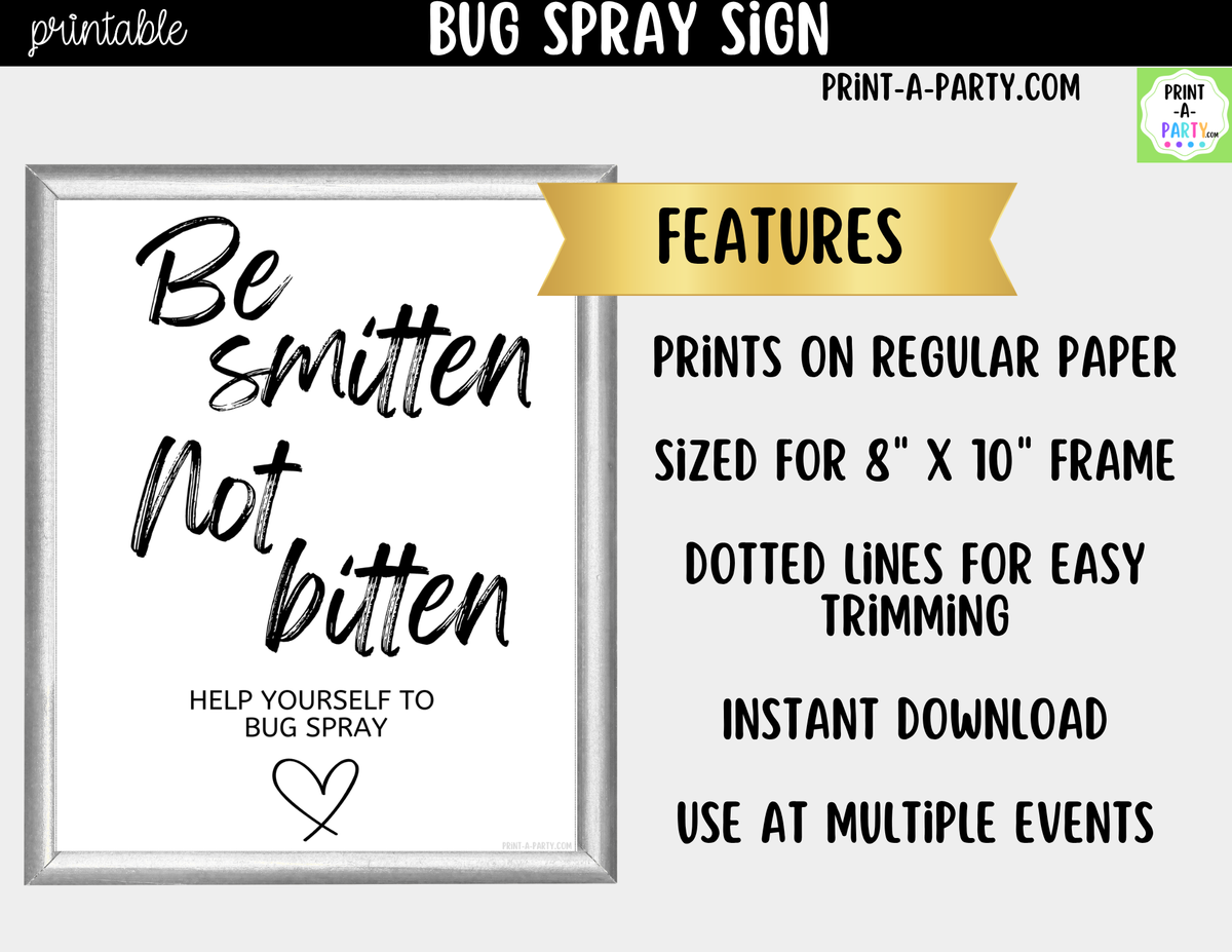 Bug Spray Sign Printable – Be Smitten Not Bitten Wedding