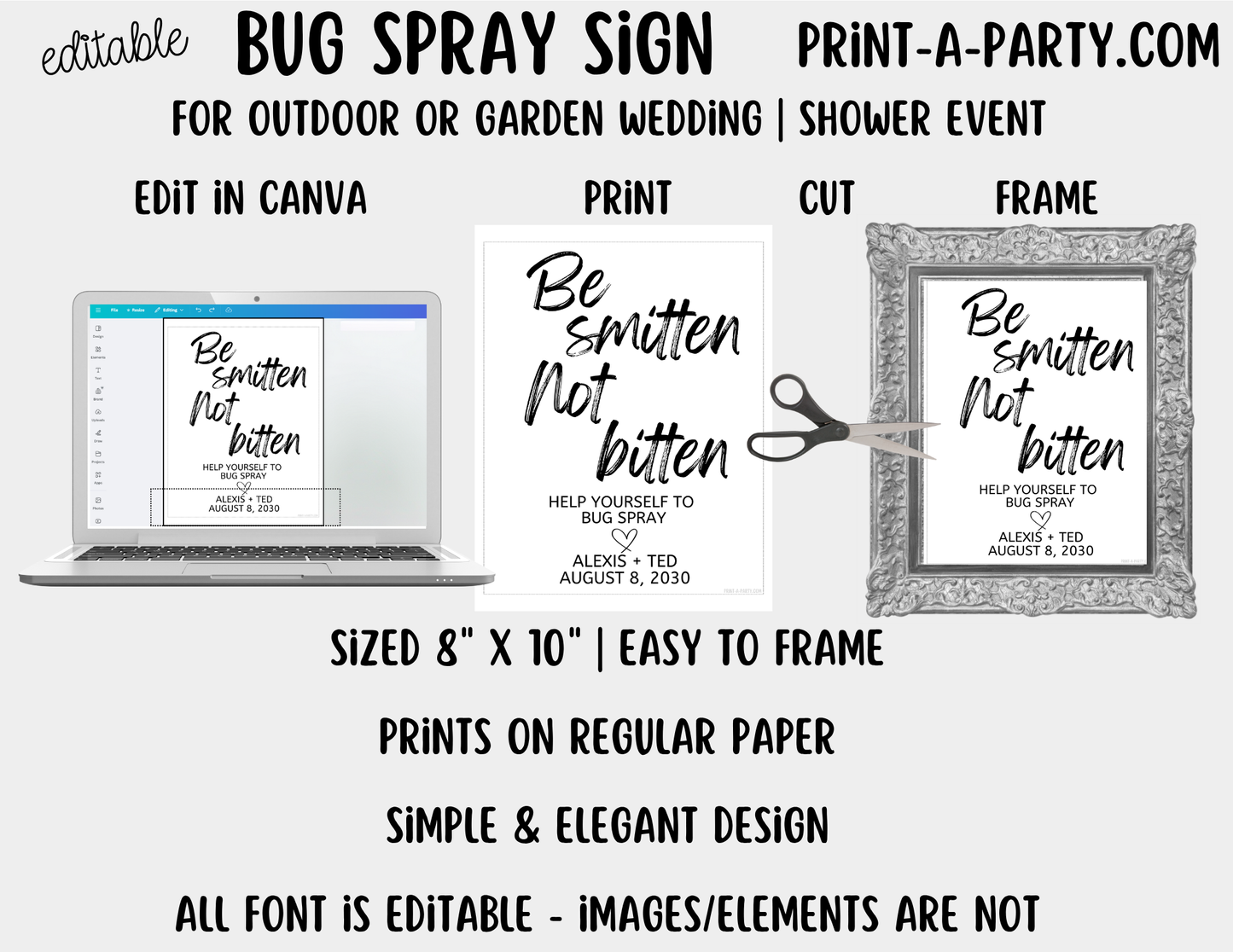 Editable Outdoor Wedding Bug Spray Sign (8x10) – Canva Printable Template