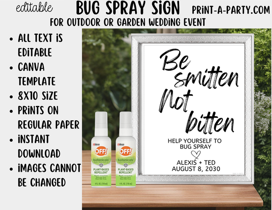 Editable Outdoor Wedding Bug Spray Sign (8x10) – Canva Printable Template