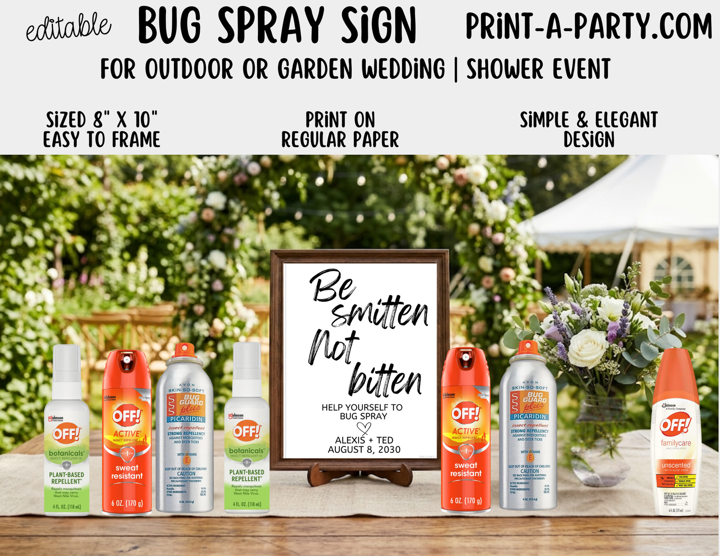 Editable Outdoor Wedding Bug Spray Sign (8x10) – Canva Printable Template