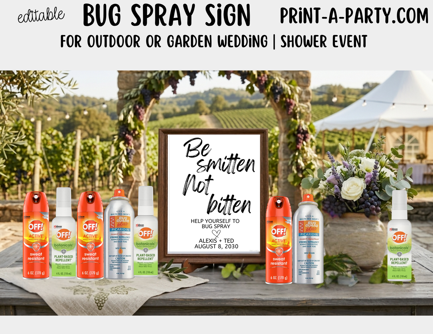 Editable Outdoor Wedding Bug Spray Sign (8x10) – Canva Printable Template