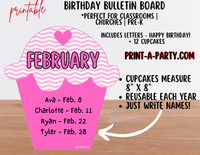 BACK TO SCHOOL: Birthday Bulletin Board Display for Classroom | Birthdays Monthly Chevron Cupcake Birthday Bulletin Board Display