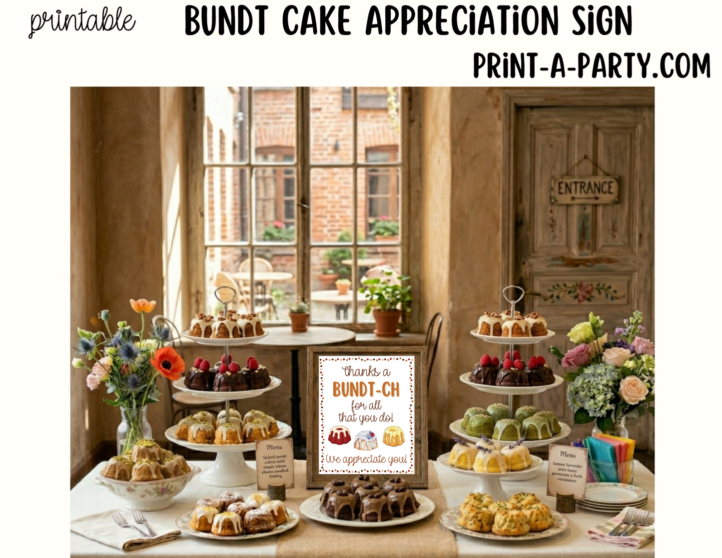 Bundt Cake Appreciation Sign - Printable Decor for Teacher, Staff, Employee, Volunteer, PTO PTA or Parents