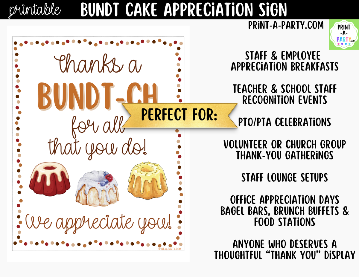 Printable Bundt Cake Appreciation Sign 8x10