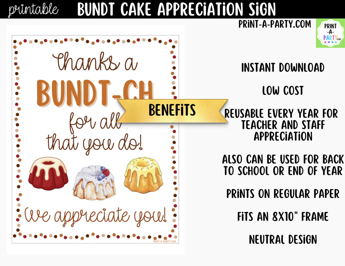 Printable Bundt Cake Appreciation Sign 8x10