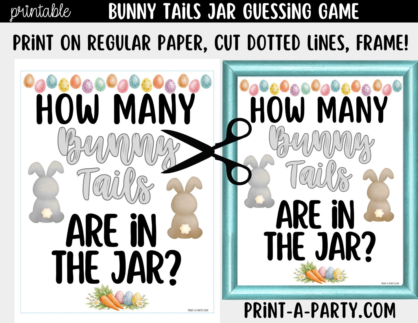 Easter Bunny Tail Jar Game Sign (8x10) + Guessing Cards - How Many Bunny Tails Are in the Jar?