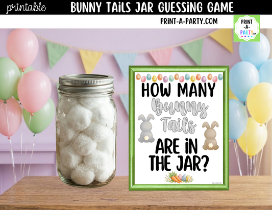 Easter Bunny Tail Jar Game Sign (8x10) + Guessing Cards - How Many Bunny Tails Are in the Jar?