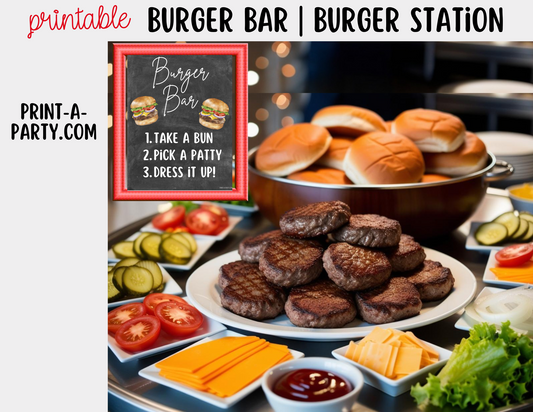 BURGER or SLIDER BAR | BURGER or SLIDER STATION Setup - Chalkboard | Make Your Own Burger Buffet | Food Station for Party | Food Bar for Party | 4th of July | Summer Parties