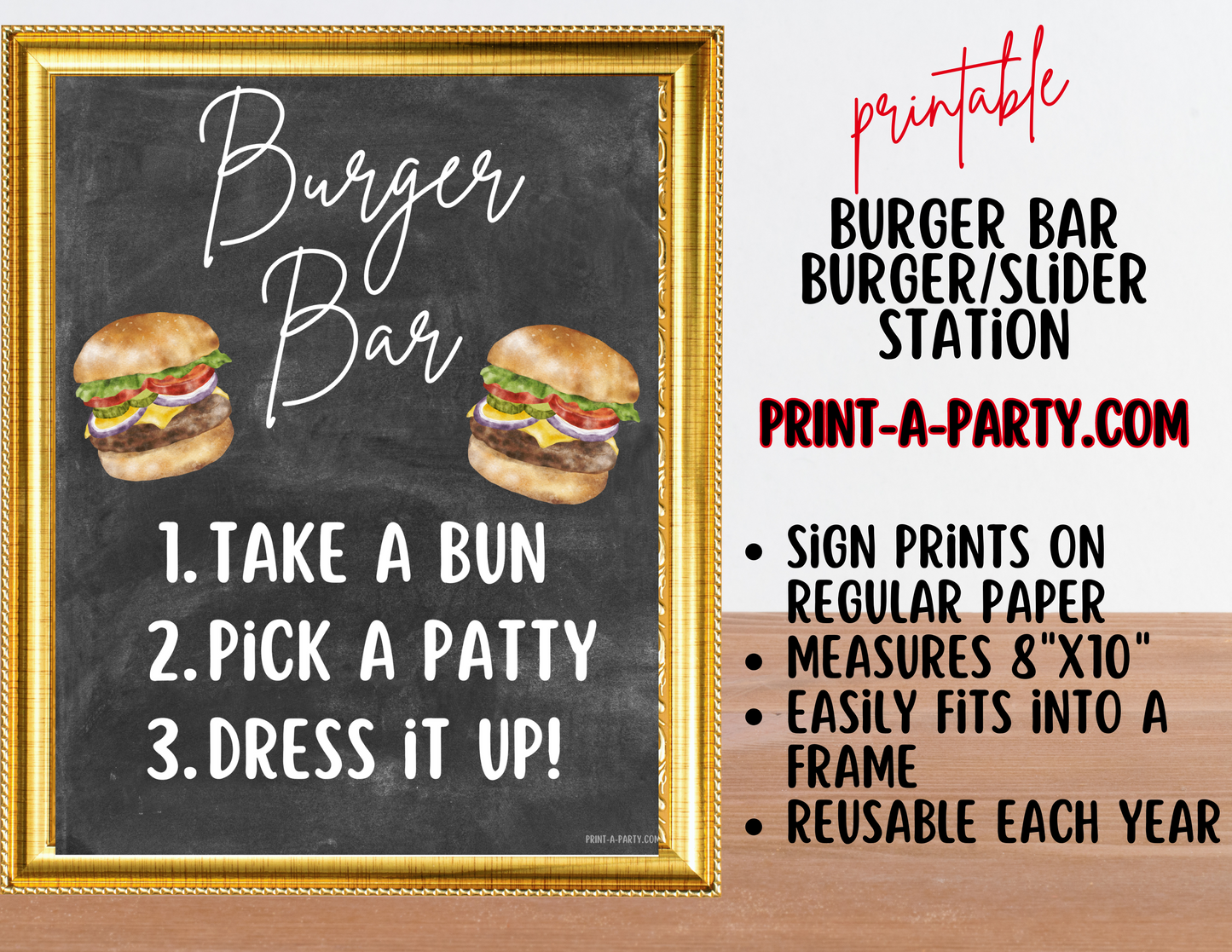 BURGER or SLIDER BAR | BURGER or SLIDER STATION Setup - Chalkboard | Make Your Own Burger Buffet | Food Station for Party | Food Bar for Party | 4th of July | Summer Parties