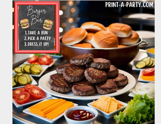 Editable BURGER SLIDER BAR - Sign and Food Labels Template Chalkboard - Perfect for BBQs, Summer Parties, Birthdays