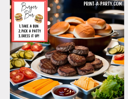 Editable BURGER SLIDER BAR - Sign and Food Labels Template White - Perfect for BBQs, Summer Parties, Birthdays