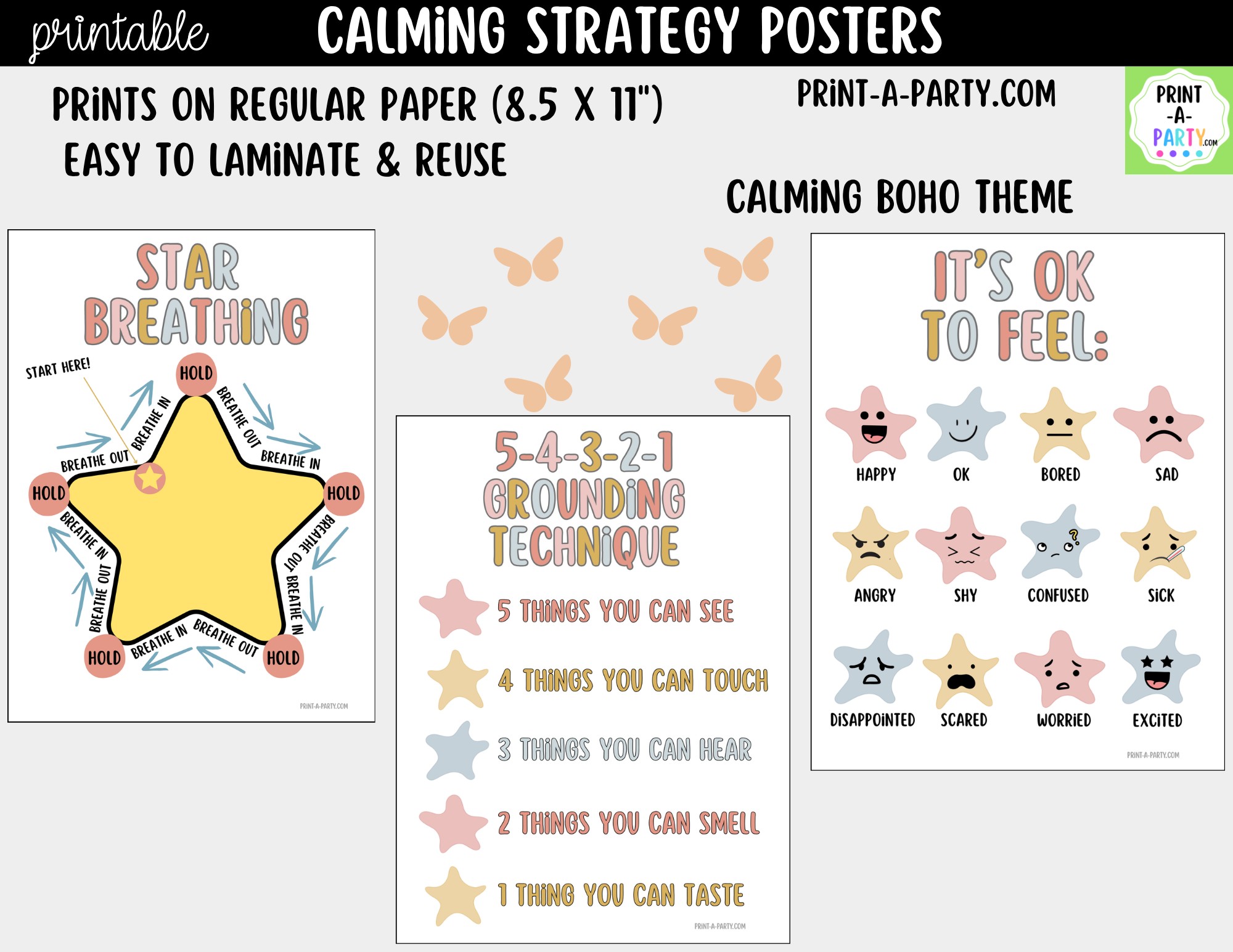 Calming Strategy Printable Posters Boho Theme, Mindfulness Posters, So ...