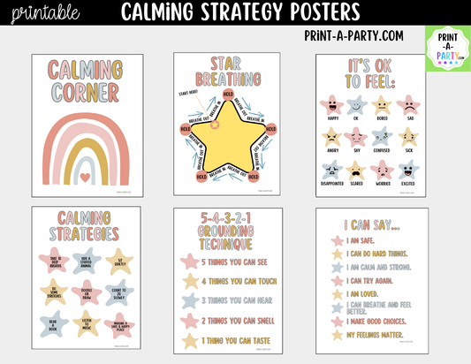 Calming Strategy Printable Posters Boho Theme, Mindfulness Posters, Social Emotional Learning