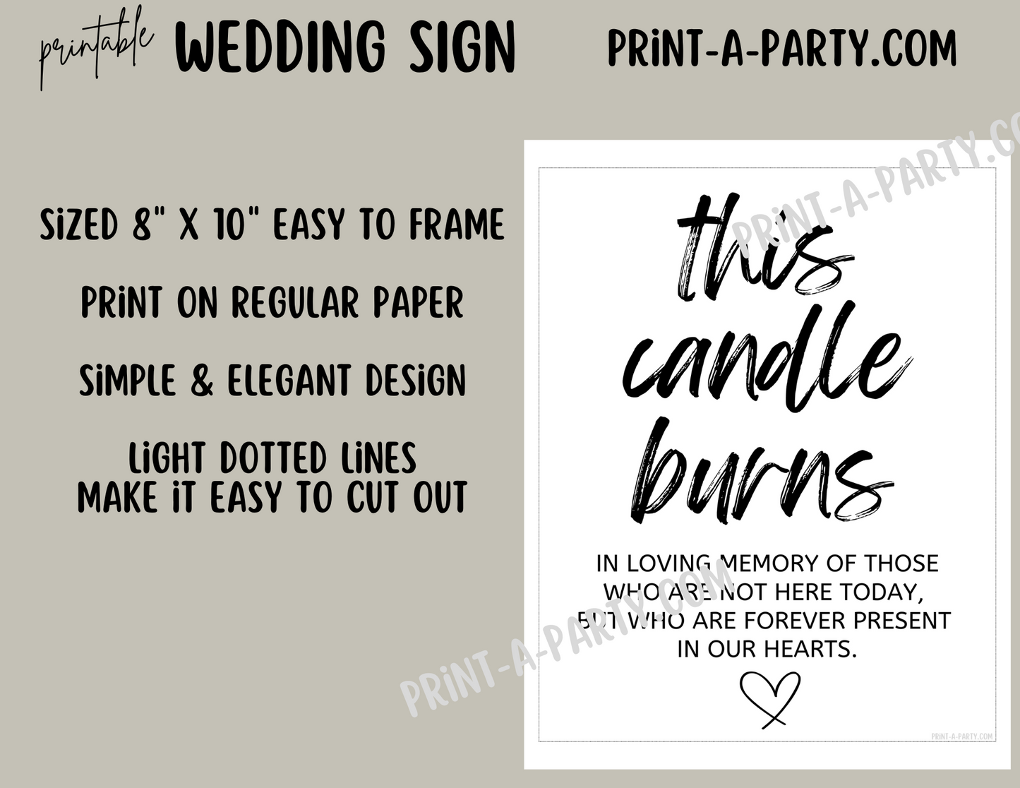 THIS CANDLE BURNS IN MEMORY | Printable Wedding Sign | Wedding Sign | In Loving Memory Sign | Wedding Memorial Sign