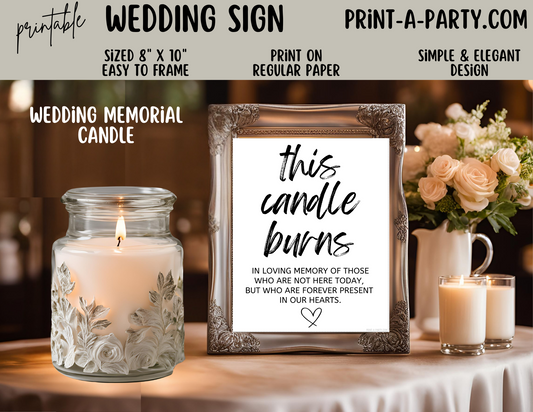 THIS CANDLE BURNS IN MEMORY | Printable Wedding Sign | Wedding Sign | In Loving Memory Sign | Wedding Memorial Sign