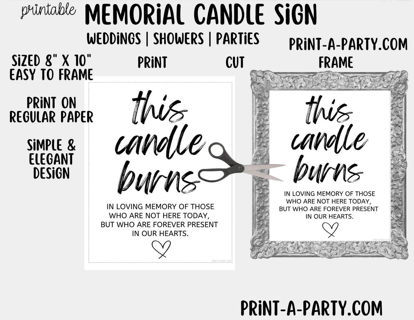 Printable Candle Memorial Sign (8x10) - Wedding Shower Decor - Instant PDF Download