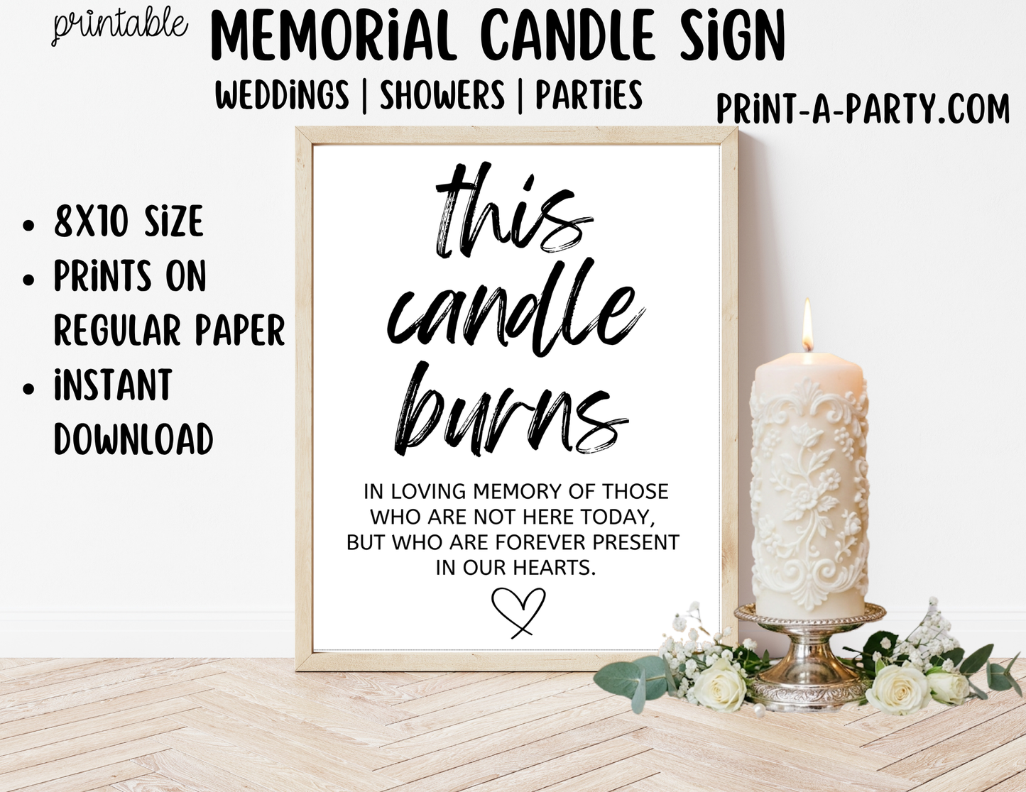 Printable Candle Memorial Sign (8x10) - Wedding Shower Decor - Instant PDF Download