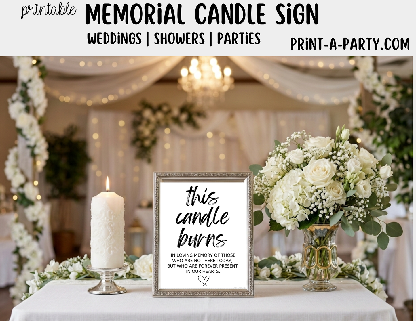 Printable Candle Memorial Sign (8x10) - Wedding Shower Decor - Instant PDF Download