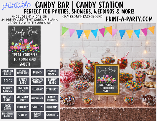 CANDY BAR Sign and Candy Tent Cards Printable Sweet Table Decor for Birthdays, Weddings, Showers & More