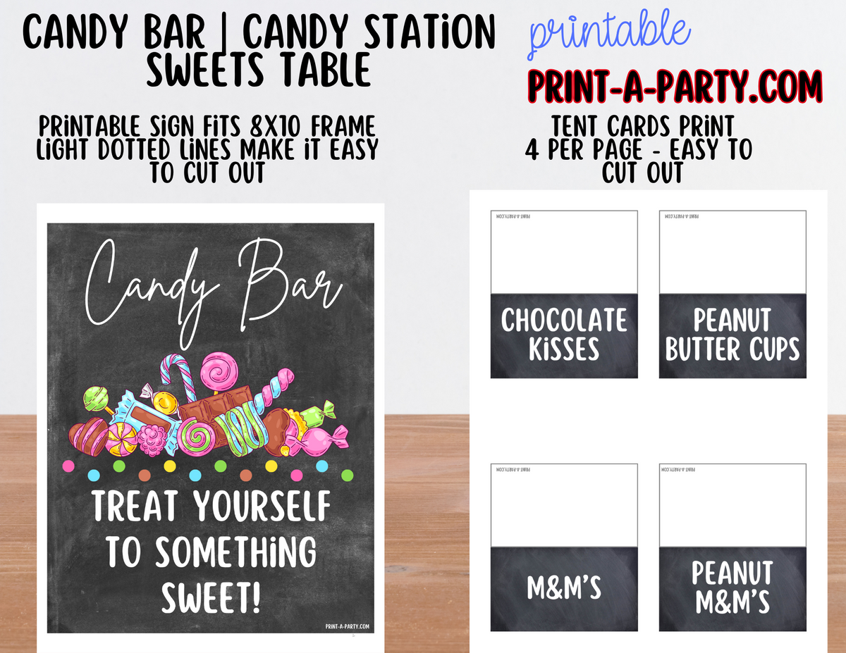 Candy Container Sign CANDY BAR Sign and Candy Tent Cards Printable Sweet Table Decor for Bi ...