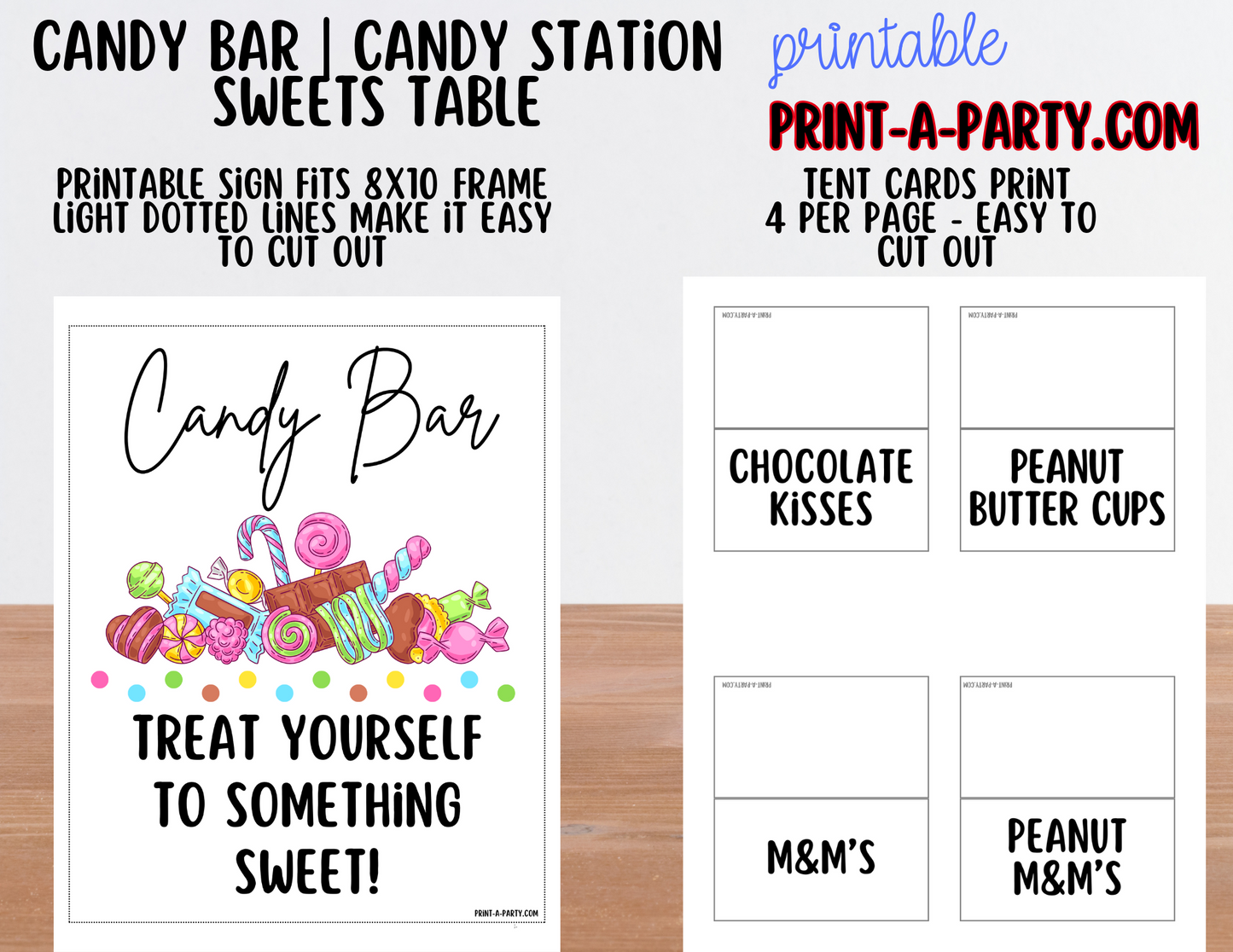 CANDY BAR Sign and Candy Labels Printable in White – Sweet Table Decor for Birthdays, Weddings, Showers & More