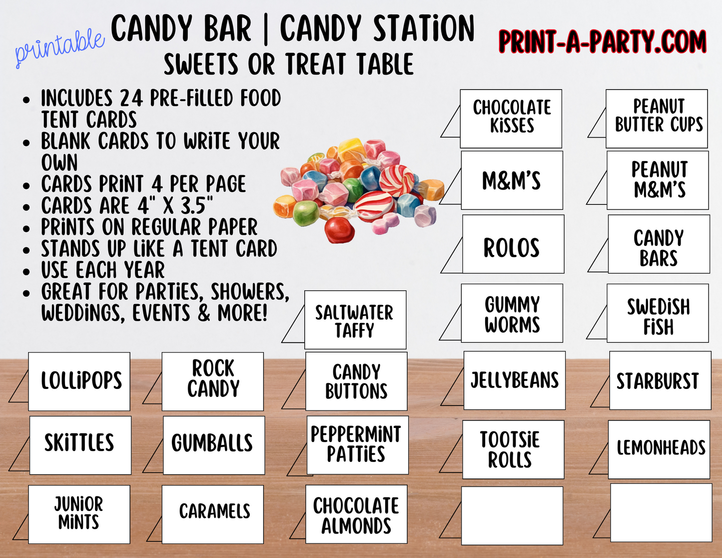 CANDY BAR Sign and Candy Labels Printable in White – Sweet Table Decor for Birthdays, Weddings, Showers & More