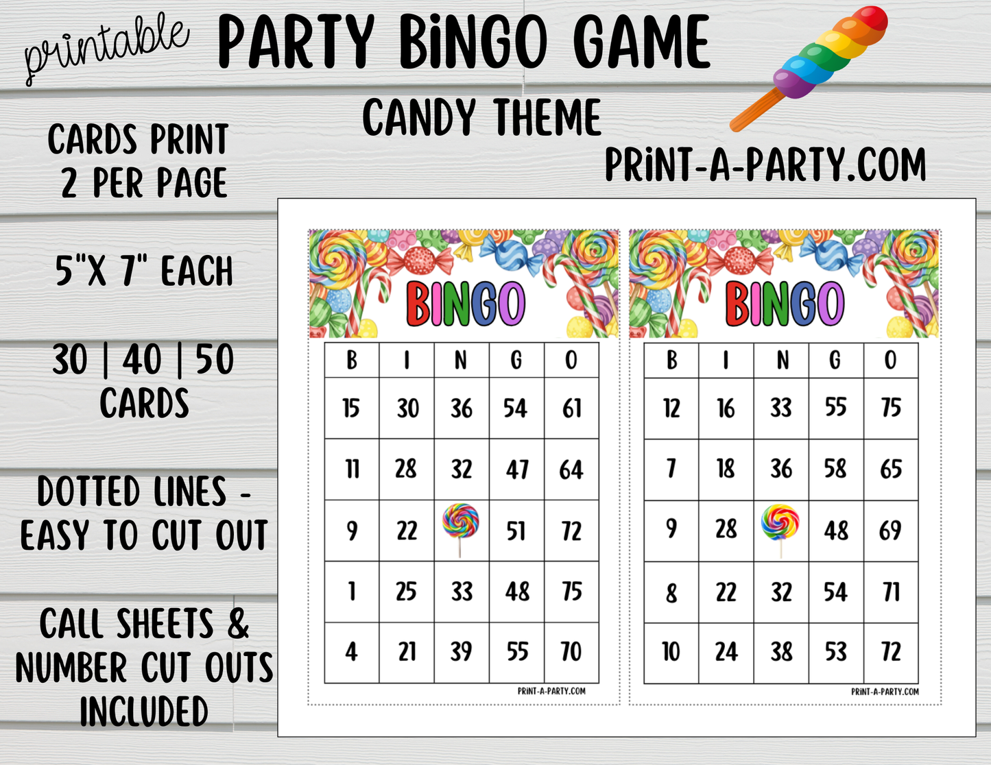 BINGO: Candy theme - Printable Candy Bingo Game | Fun Birthday Party or Classroom Game | Instant Download