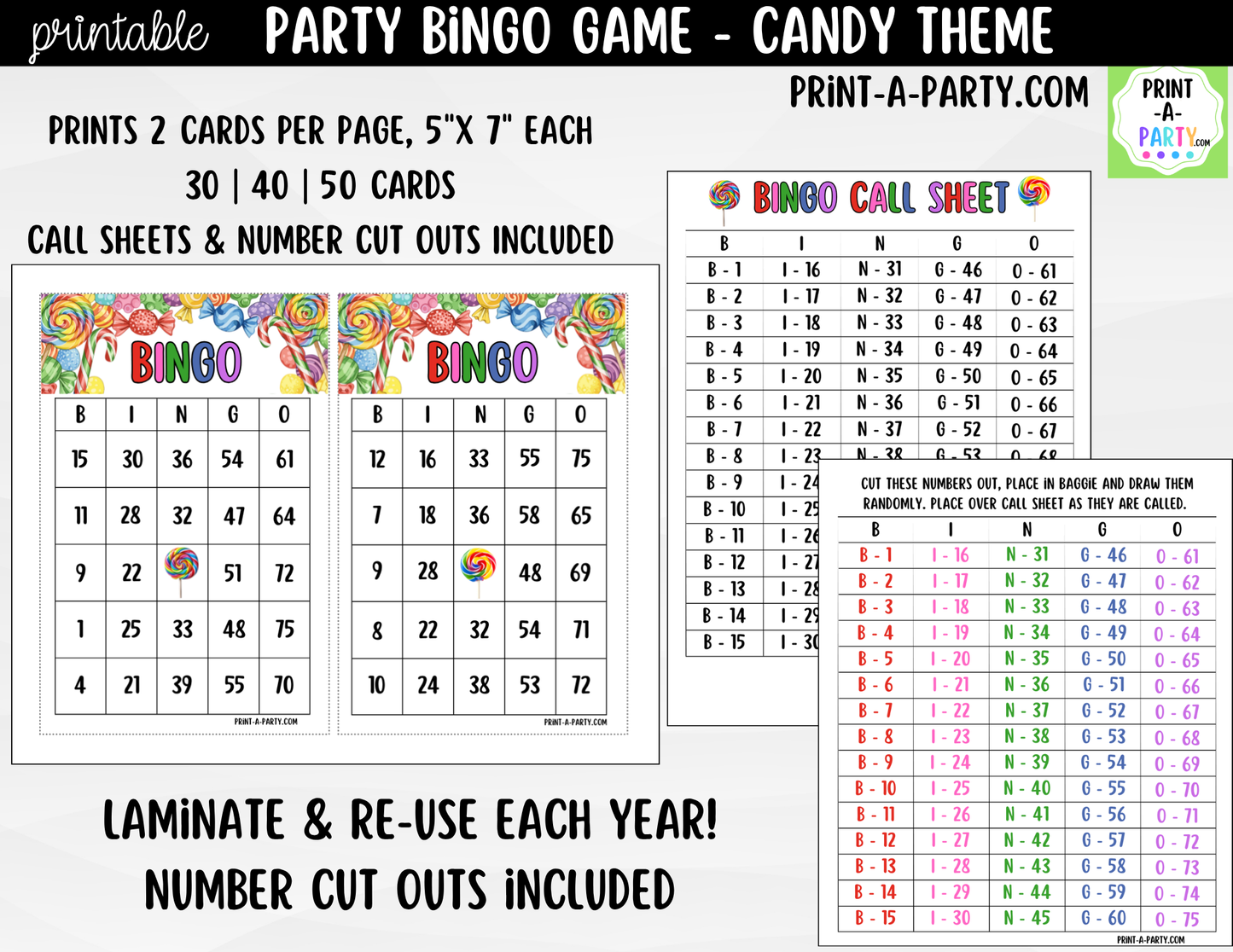 Printable Candy Bingo Game | Birthday Party Game | Classroom Activity | Instant Download