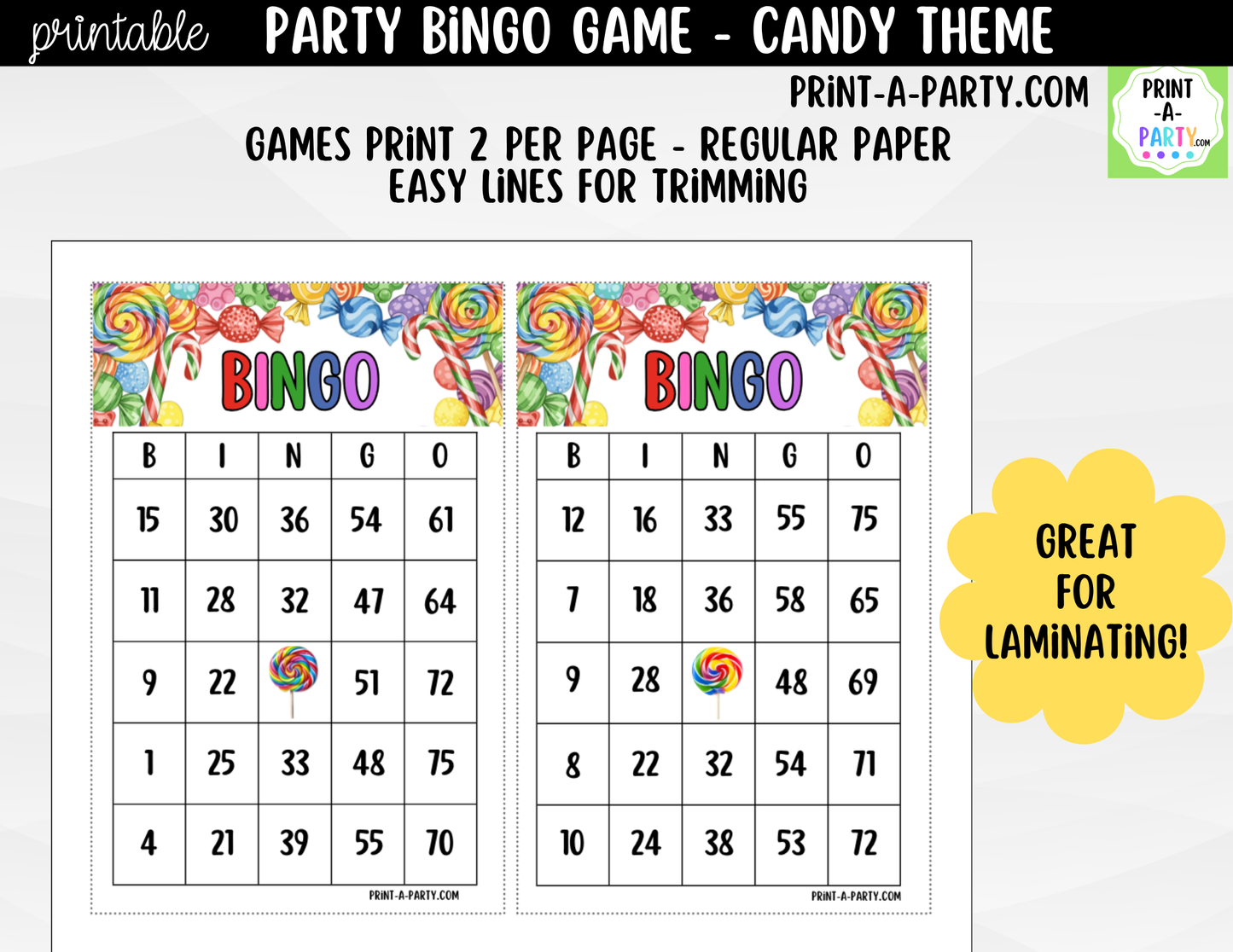 Printable Candy Bingo Game | Birthday Party Game | Classroom Activity | Instant Download